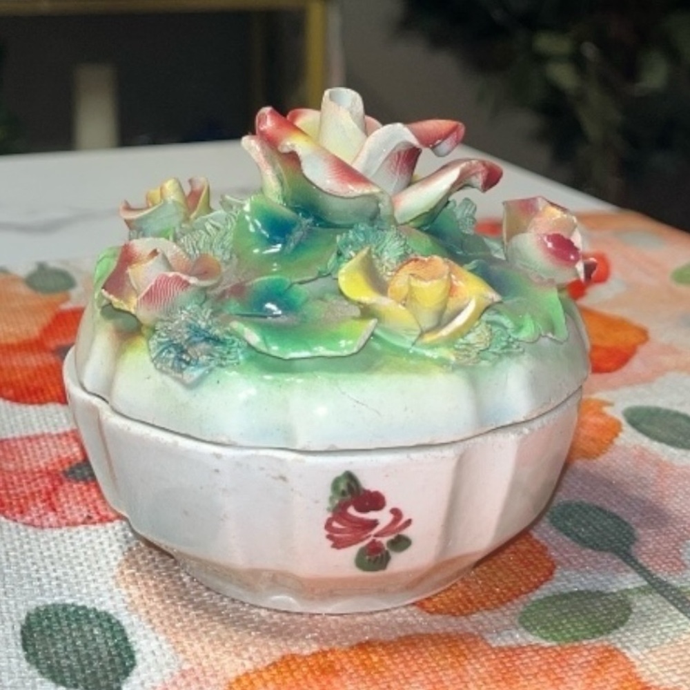 Vintage Capodimonte Porcelain Floral Trinket Box